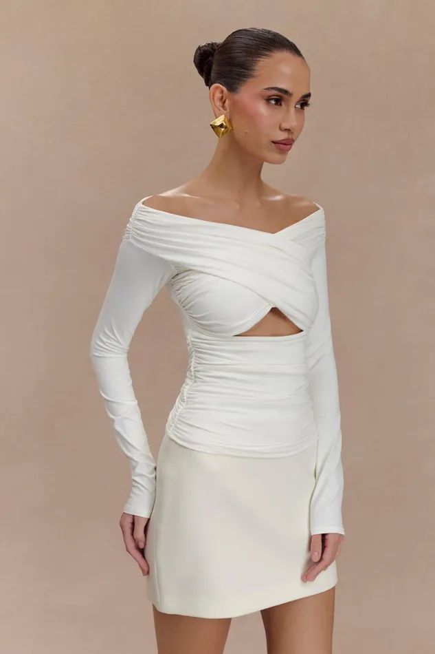 Women Meshki Tops Jaden Off Shoulder Recycled Nylon Top 8211 Ivory
