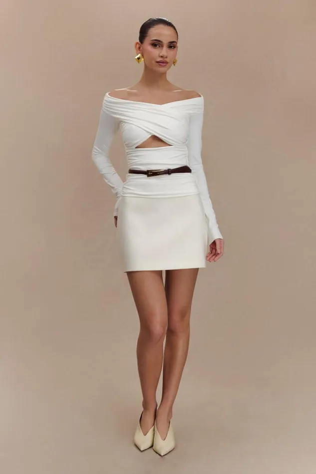 Women Meshki Tops Jaden Off Shoulder Recycled Nylon Top 8211 Ivory