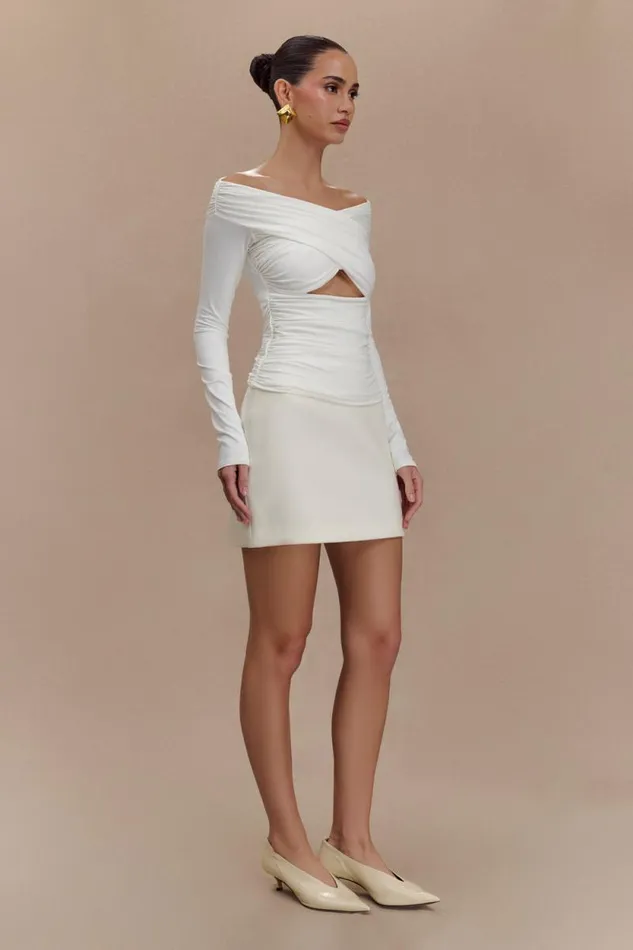 Women Meshki Tops Jaden Off Shoulder Recycled Nylon Top 8211 Ivory