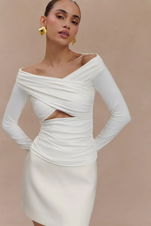 Women Meshki Tops Jaden Off Shoulder Recycled Nylon Top 8211 Ivory