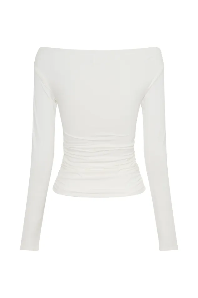 Women Meshki Tops Jaden Off Shoulder Recycled Nylon Top 8211 Ivory