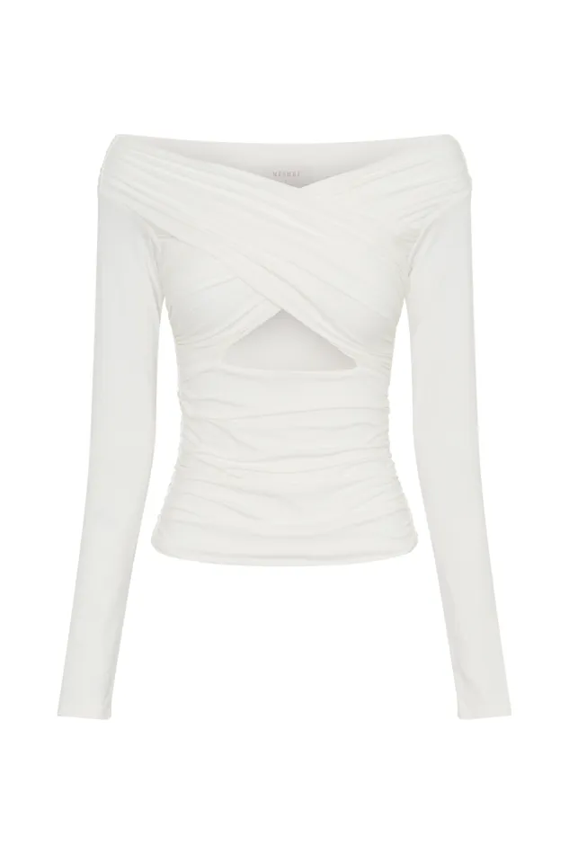 Women Meshki Tops Jaden Off Shoulder Recycled Nylon Top 8211 Ivory