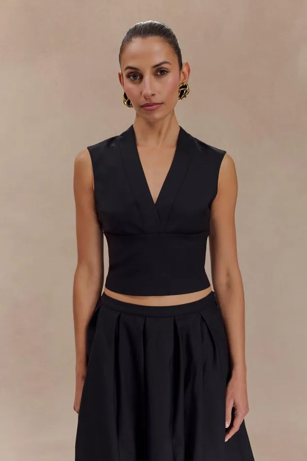 Women Meshki Tops Jemima Sleeveless Cross Over Top 8211 Black
