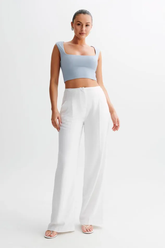 Women Meshki Tops Linley Recycled Nylon Cropped Top 8211 Dusty Blue