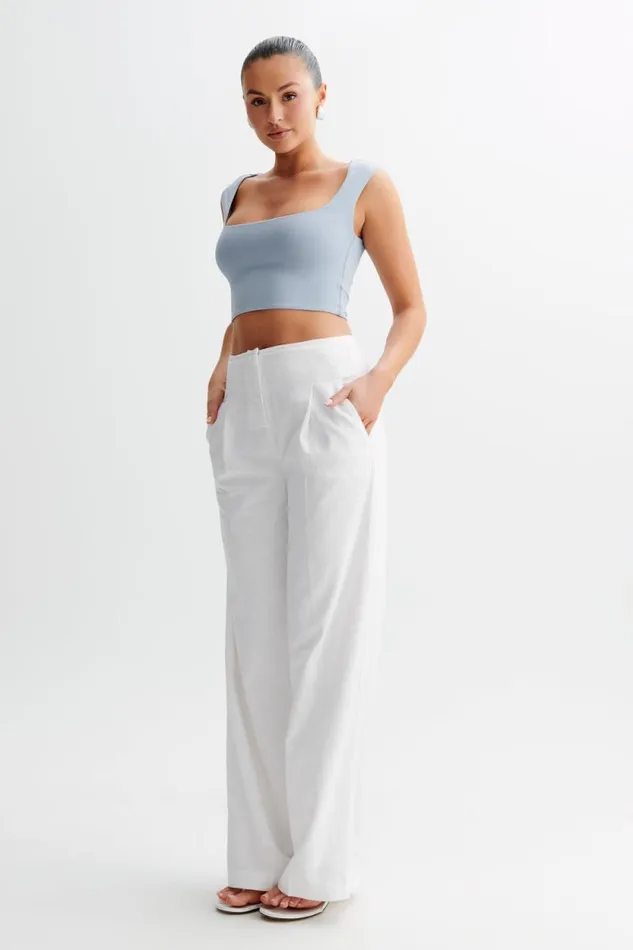 Women Meshki Tops Linley Recycled Nylon Cropped Top 8211 Dusty Blue