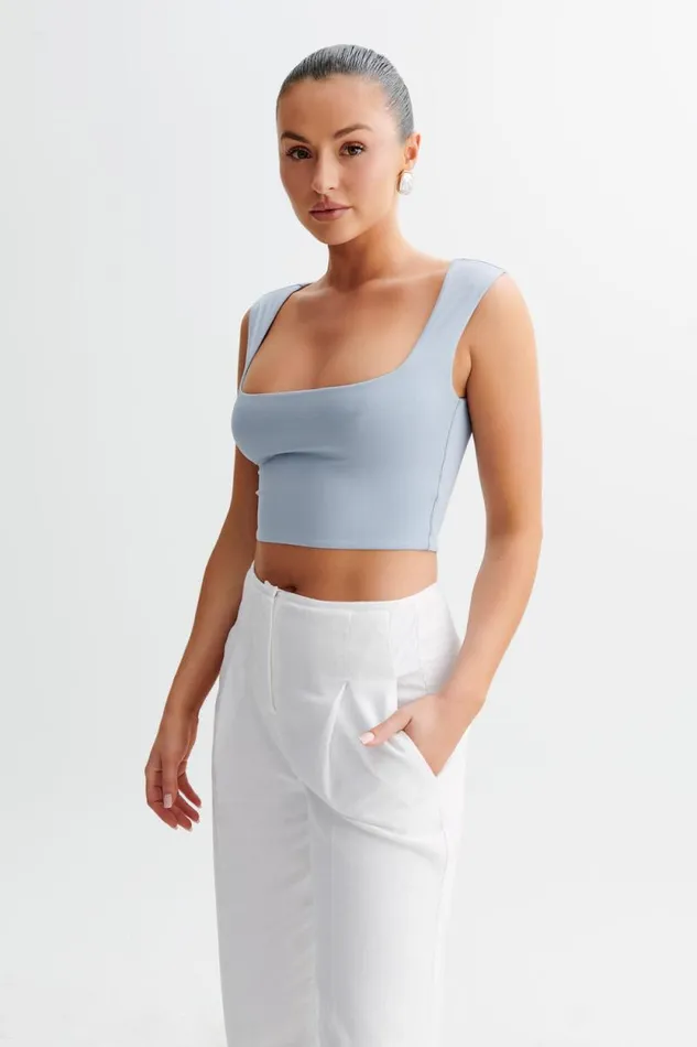 Women Meshki Tops Linley Recycled Nylon Cropped Top 8211 Dusty Blue