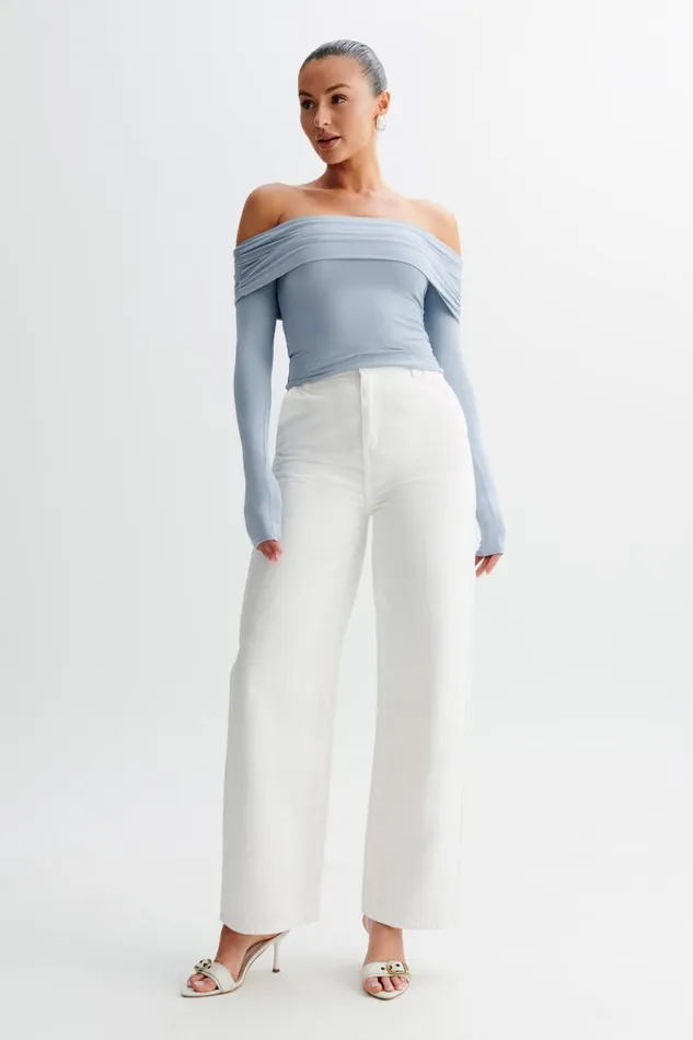 Women Meshki Tops Lucinda Recycled Nylon Off Shoulder Top 8211 Dusty Blue