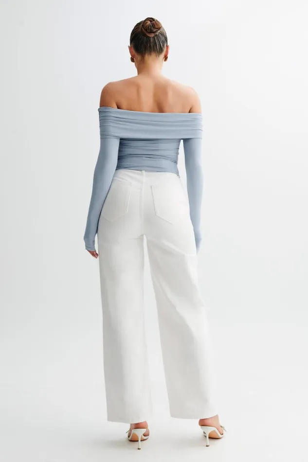 Women Meshki Tops Lucinda Recycled Nylon Off Shoulder Top 8211 Dusty Blue