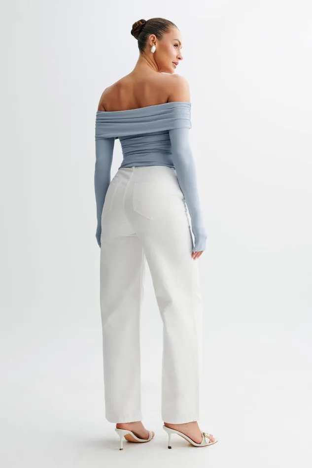 Women Meshki Tops Lucinda Recycled Nylon Off Shoulder Top 8211 Dusty Blue