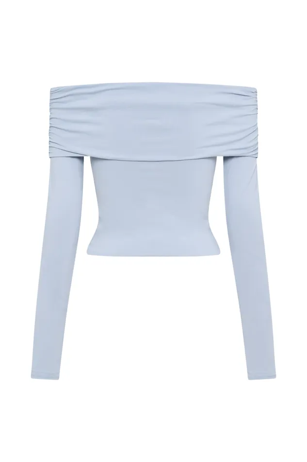 Women Meshki Tops Lucinda Recycled Nylon Off Shoulder Top 8211 Dusty Blue