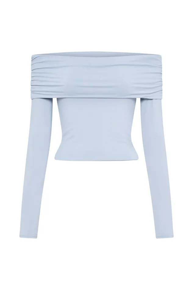 Women Meshki Tops Lucinda Recycled Nylon Off Shoulder Top 8211 Dusty Blue
