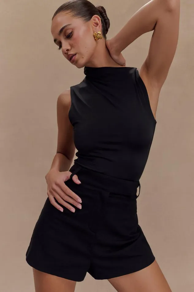 Women Meshki Tops Massima Linen Shorts 8211 Black