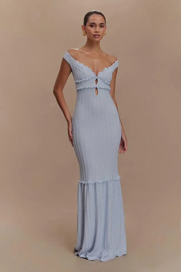 Women Meshki Tops Natalie Off Shoulder Maxi Dress 8211 Sky Blue