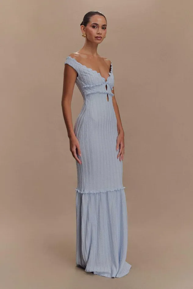 Women Meshki Tops Natalie Off Shoulder Maxi Dress 8211 Sky Blue