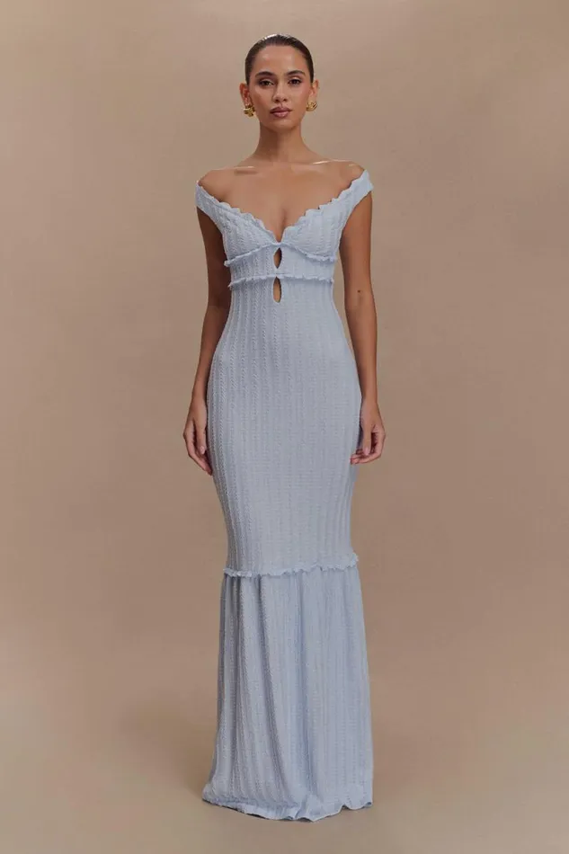 Women Meshki Tops Natalie Off Shoulder Maxi Dress 8211 Sky Blue