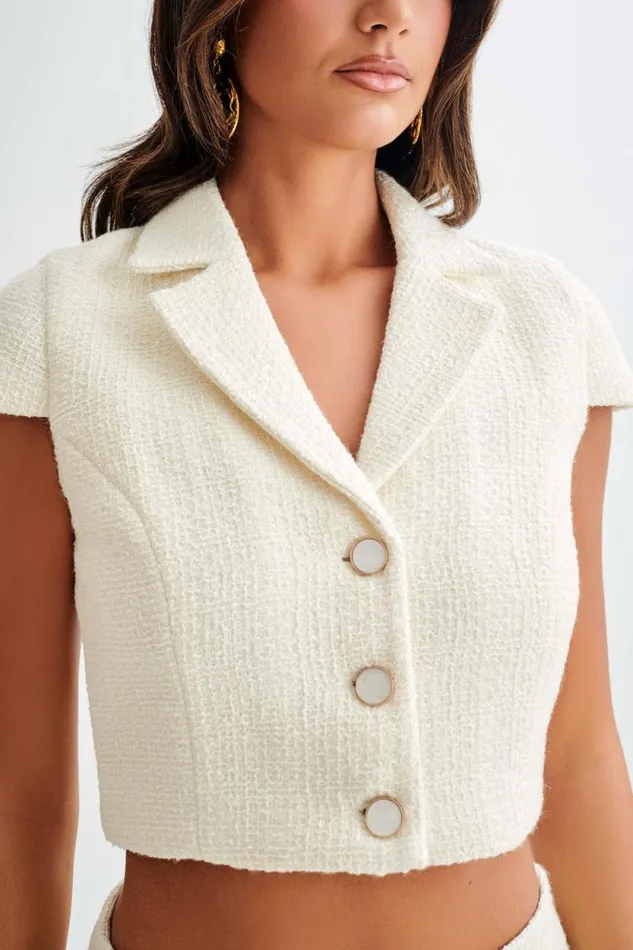 Women Meshki Tops Parisa Boucle Button Up Top 8211 Ivory