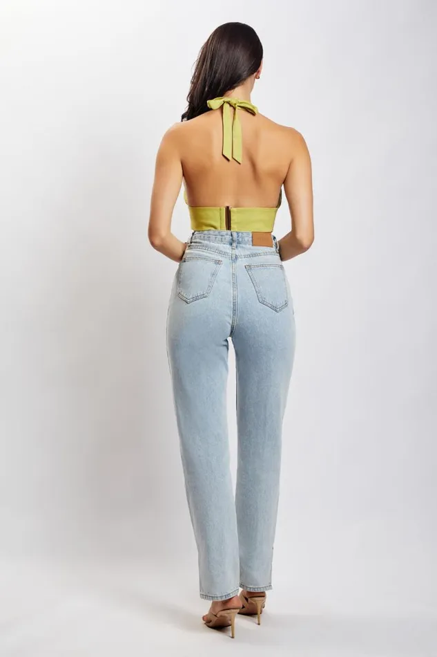 Women Meshki Tops Piper Halter Neck Linen Crop Top 8211 Apple