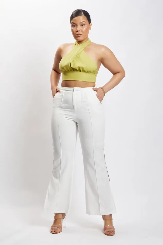 Women Meshki Tops Piper Halter Neck Linen Crop Top 8211 Apple