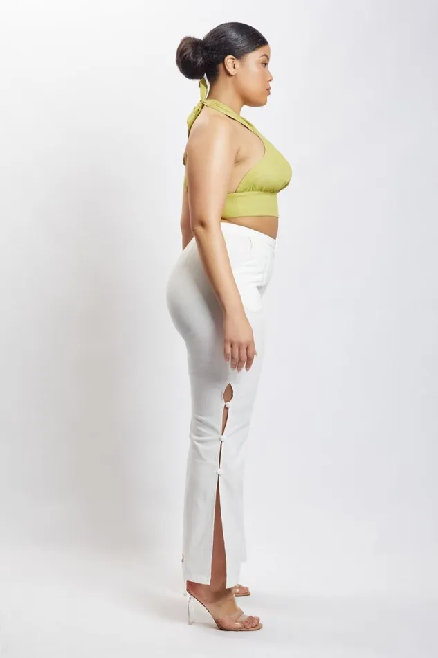Women Meshki Tops Piper Halter Neck Linen Crop Top 8211 Apple
