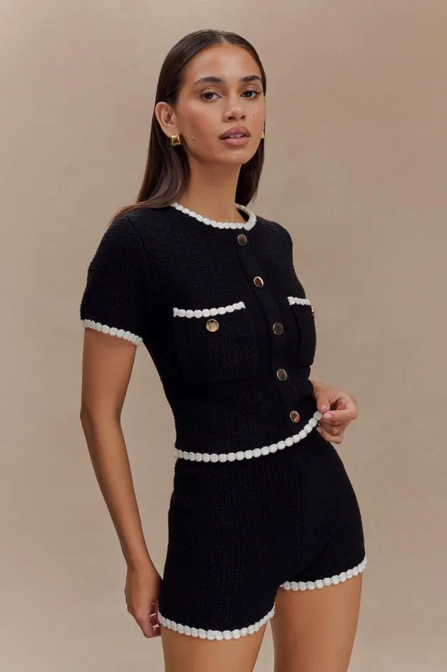 Women Meshki Tops Saffron Contrast Knit Top 8211 BlackWhite Women Meshki Tops Saffron Contrast Knit Top 8211 BlackWhite