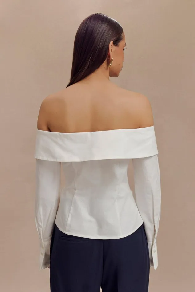 Women Meshki Tops Spencer Off Shoulder Shirting Top 8211 White