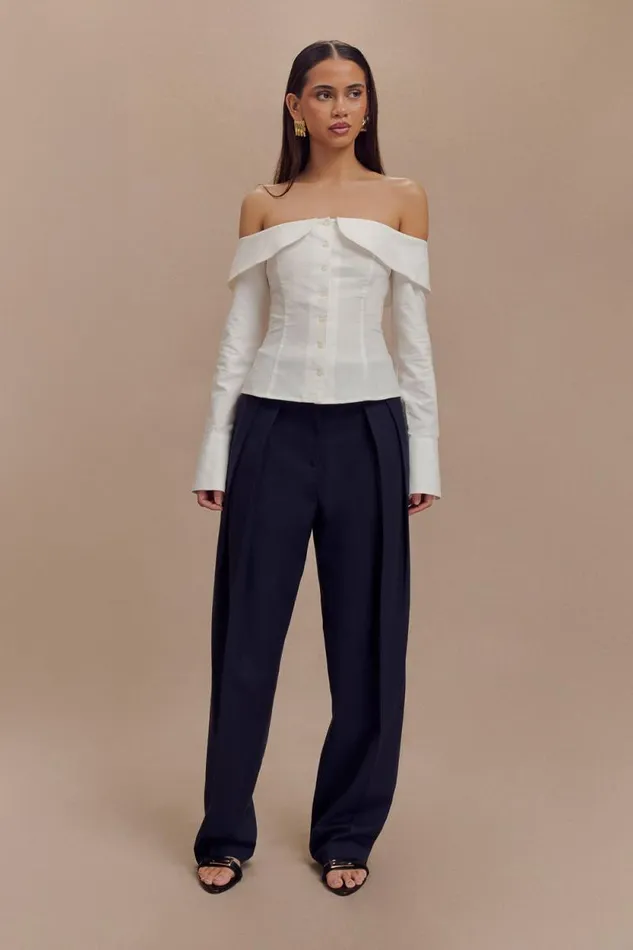 Women Meshki Tops Spencer Off Shoulder Shirting Top 8211 White