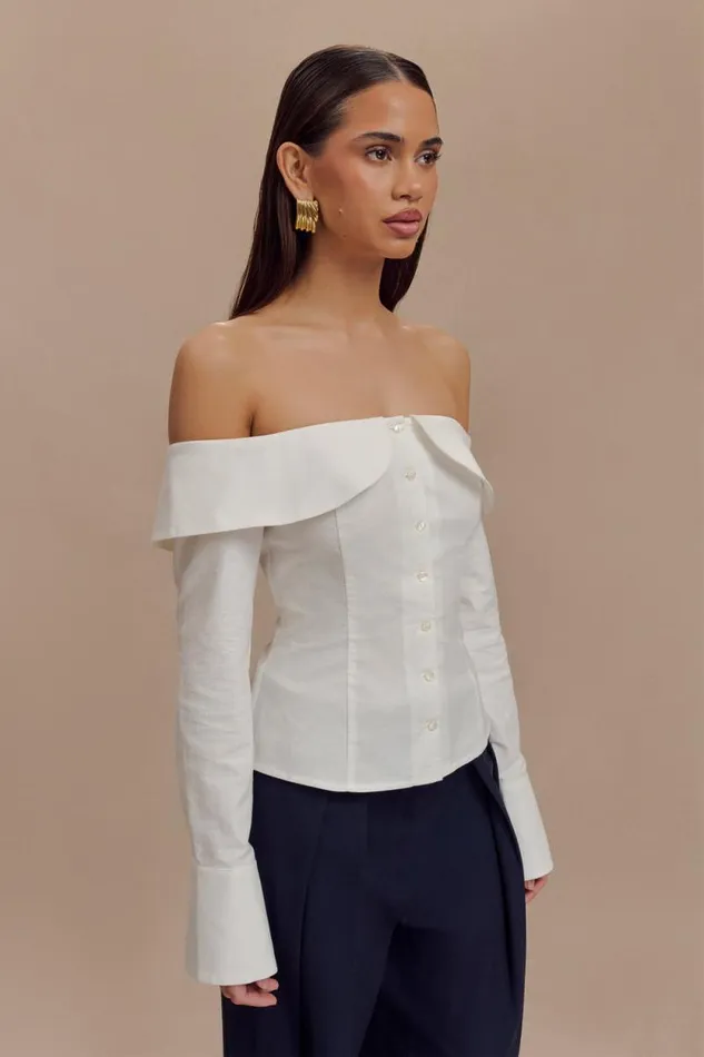 Women Meshki Tops Spencer Off Shoulder Shirting Top 8211 White