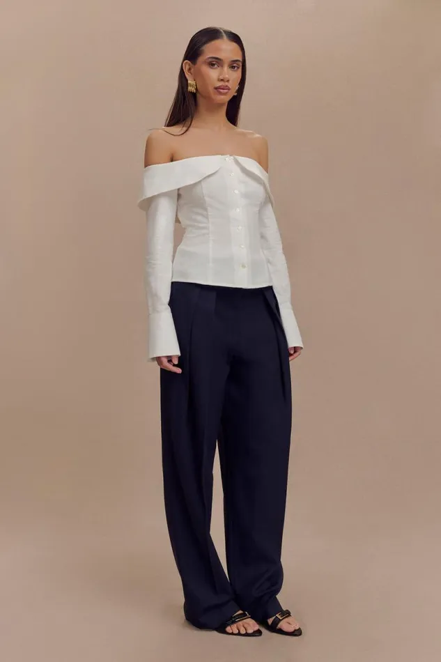 Women Meshki Tops Spencer Off Shoulder Shirting Top 8211 White