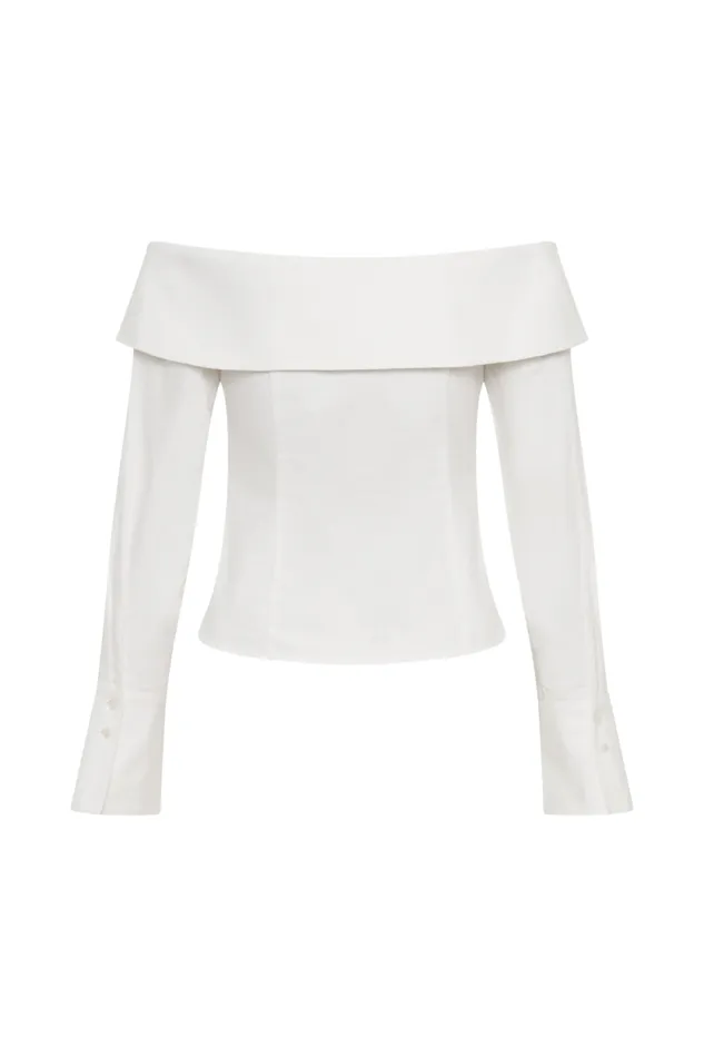 Women Meshki Tops Spencer Off Shoulder Shirting Top 8211 White