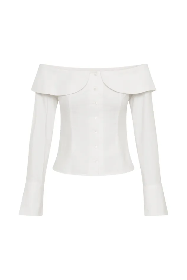 Women Meshki Tops Spencer Off Shoulder Shirting Top 8211 White