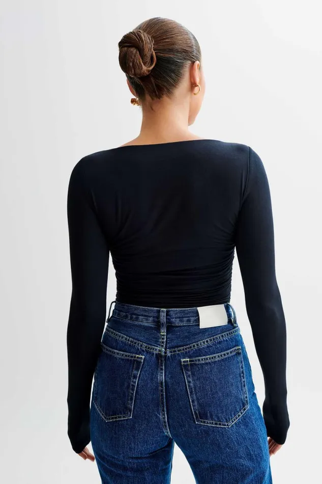 Women Meshki Tops Sutton Ruched Long Sleeve Top 8211 Black