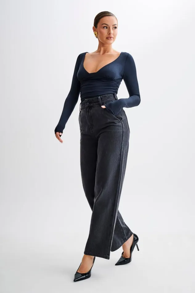 Women Meshki Tops Sutton Ruched Long Sleeve Top 8211 Black