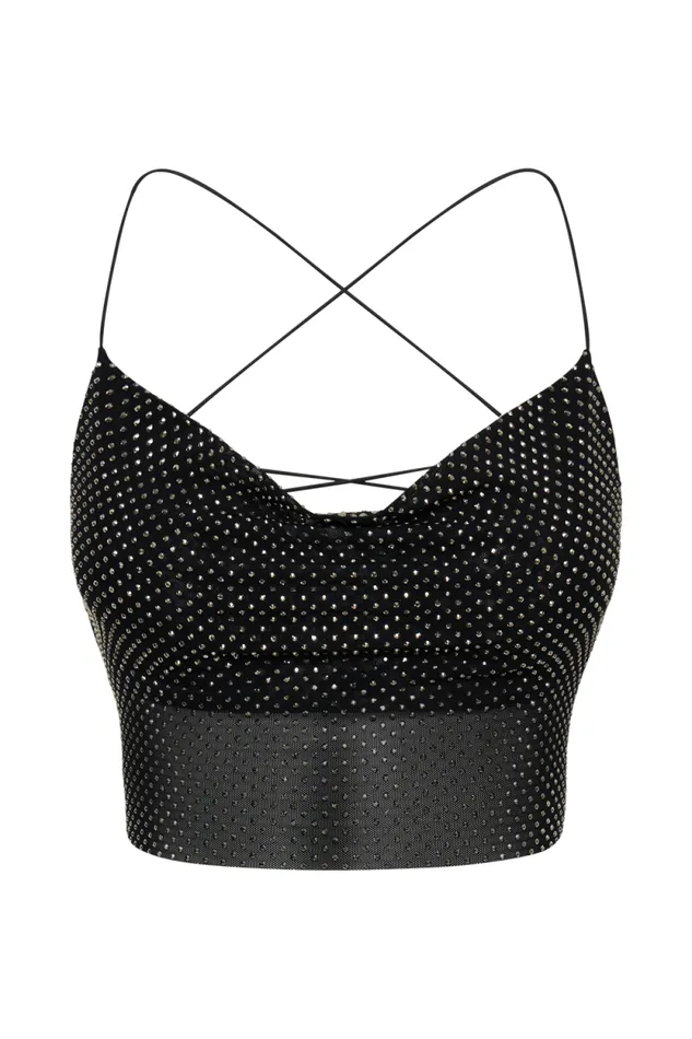Women Meshki Tops Tamra Strappy Diamante Top 8211 Black