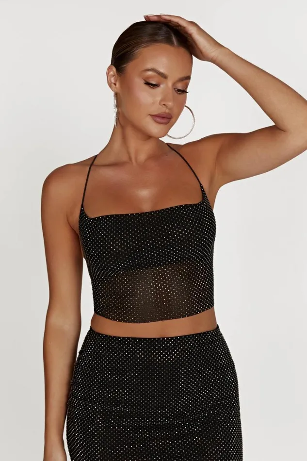 Women Meshki Tops Tamra Strappy Diamante Top 8211 Black