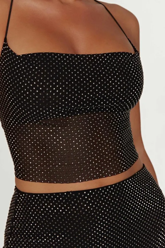 Women Meshki Tops Tamra Strappy Diamante Top 8211 Black