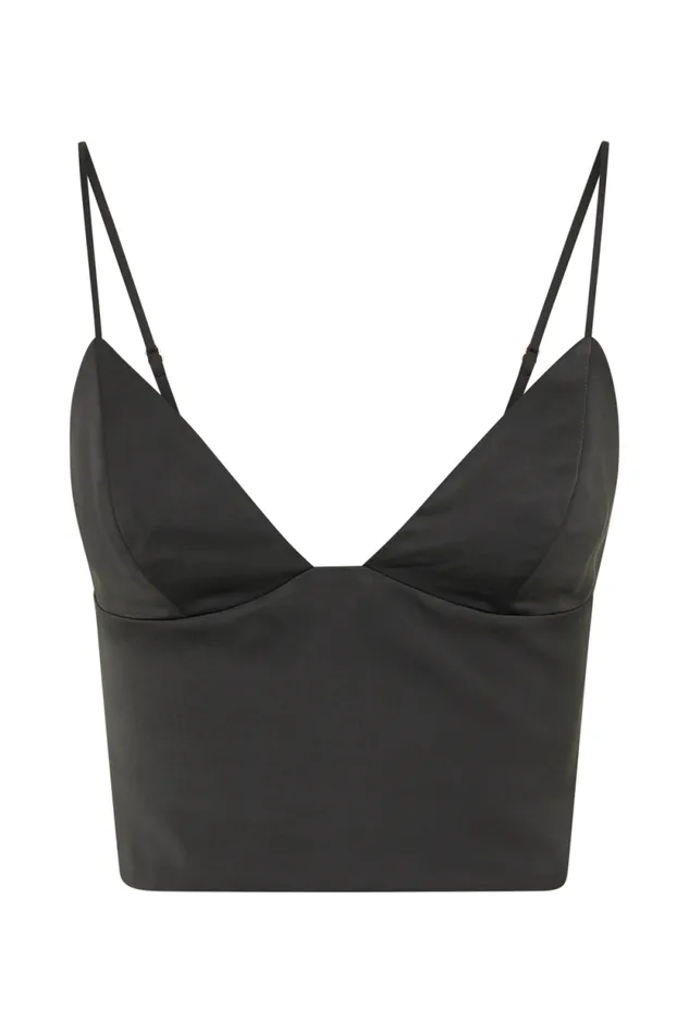 Women Meshki Tops Tia Long Line Satin Top 8211 Black