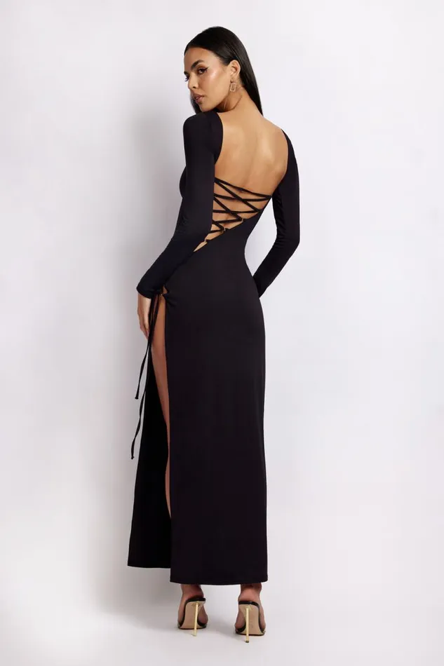 Women Meshki Two Piece Sets Kathryn Recycled Nylon Lace Up Maxi Dress 8211 Black