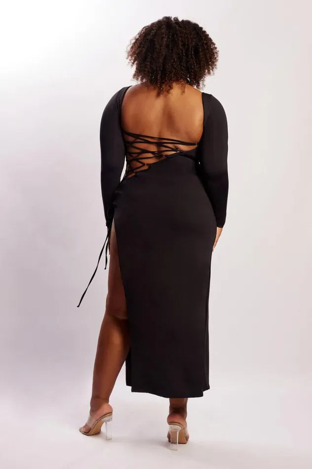 Women Meshki Two Piece Sets Kathryn Recycled Nylon Lace Up Maxi Dress 8211 Black