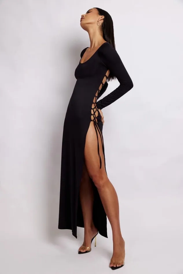 Women Meshki Two Piece Sets Kathryn Recycled Nylon Lace Up Maxi Dress 8211 Black