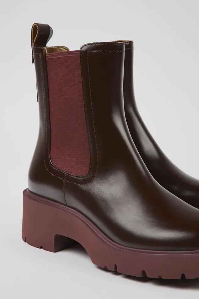 Women Milah Burgundy Leather Chelsea Boots Camper Ankle Boots