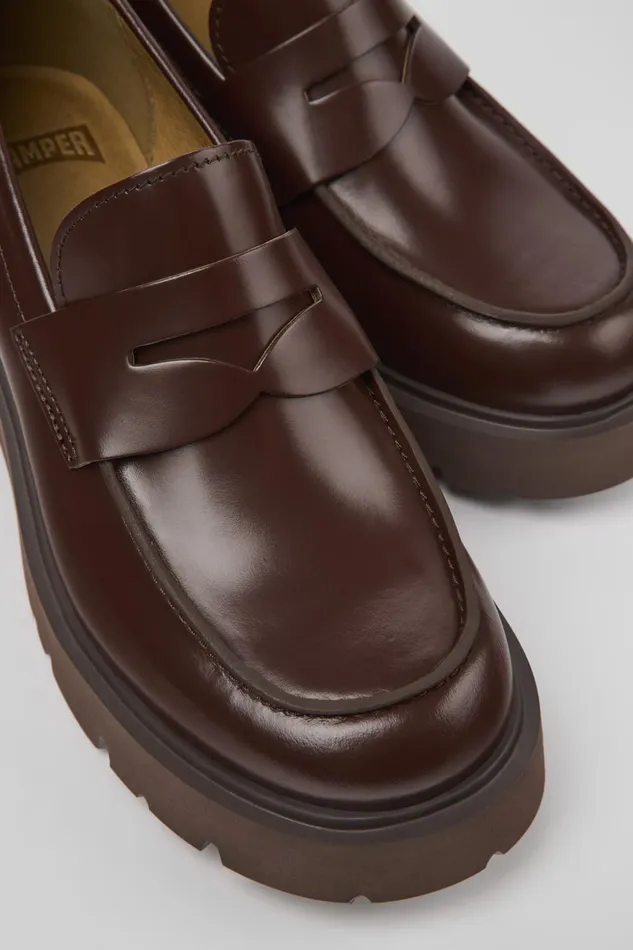 Women Milah Burgundy Leather Loafers Camper Formal Shoes