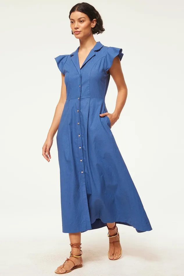 Women MISA Los Angeles Dresses ALMAZ DRESS Navy Linen