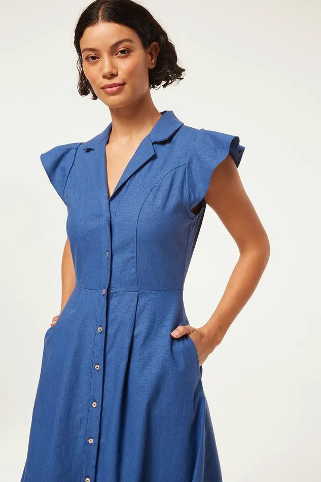 Women MISA Los Angeles Dresses ALMAZ DRESS Navy Linen