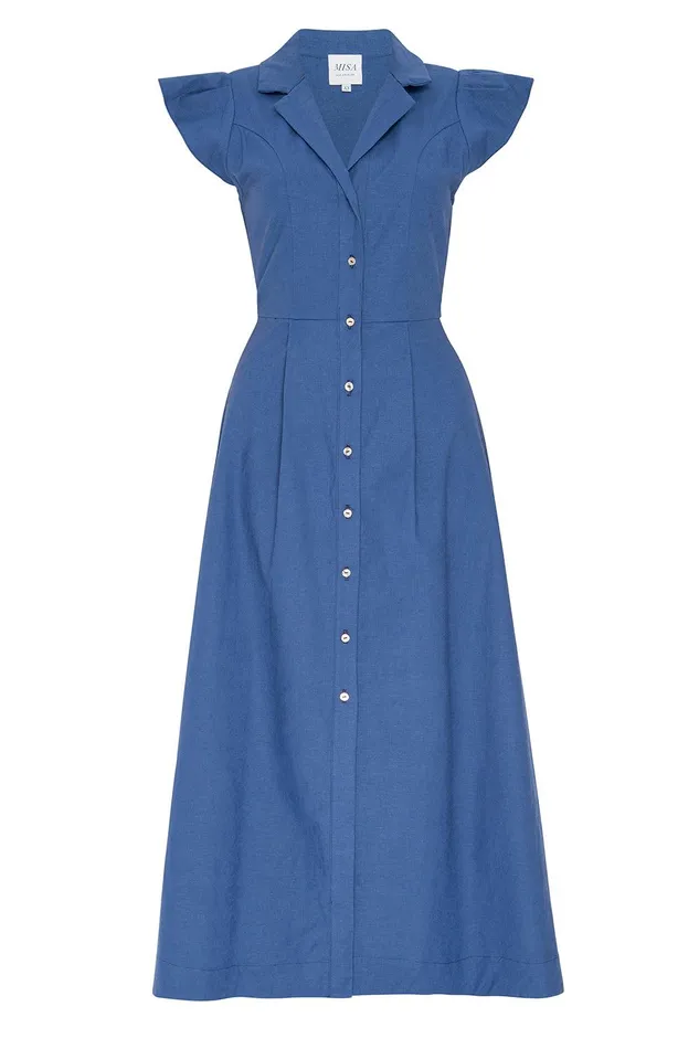 Women MISA Los Angeles Dresses ALMAZ DRESS Navy Linen