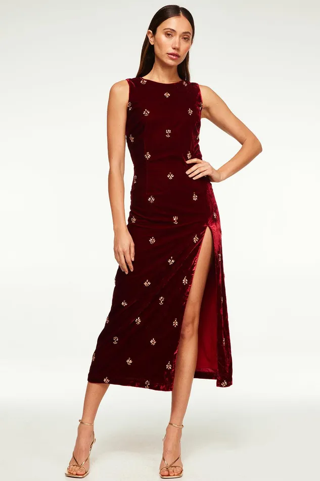 Women MISA Los Angeles Dresses DELANEY DRESS Garnet Velvet