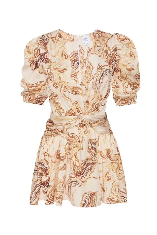 Women MISA Los Angeles Dresses NARCISSA DRESS Golden Straw Satin