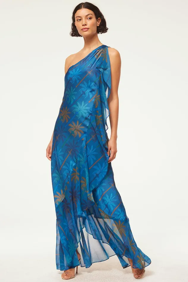 Women MISA Los Angeles Dresses ZEPHYR DRESS Cobalt Palms Mix