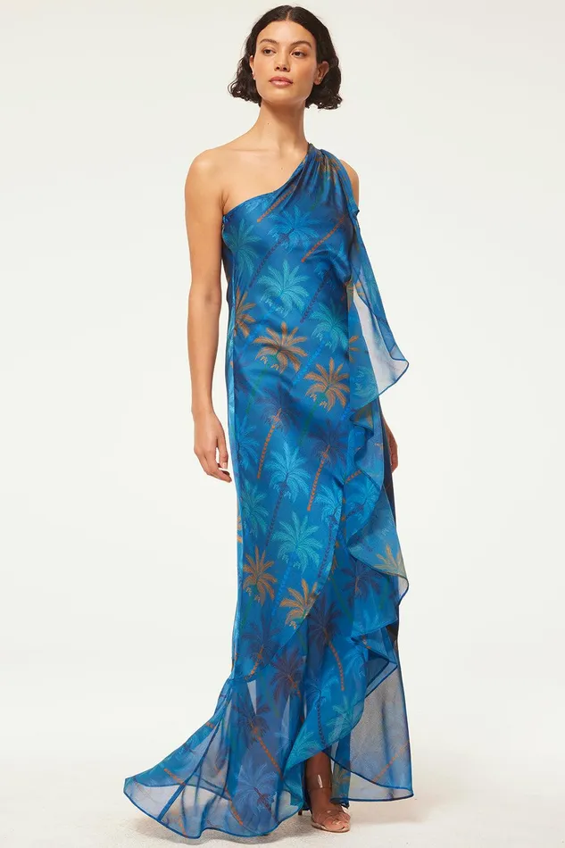Women MISA Los Angeles Dresses ZEPHYR DRESS Cobalt Palms Mix