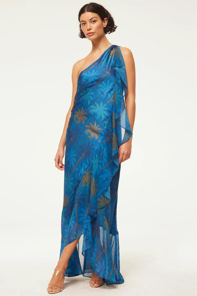 Women MISA Los Angeles Dresses ZEPHYR DRESS Cobalt Palms Mix