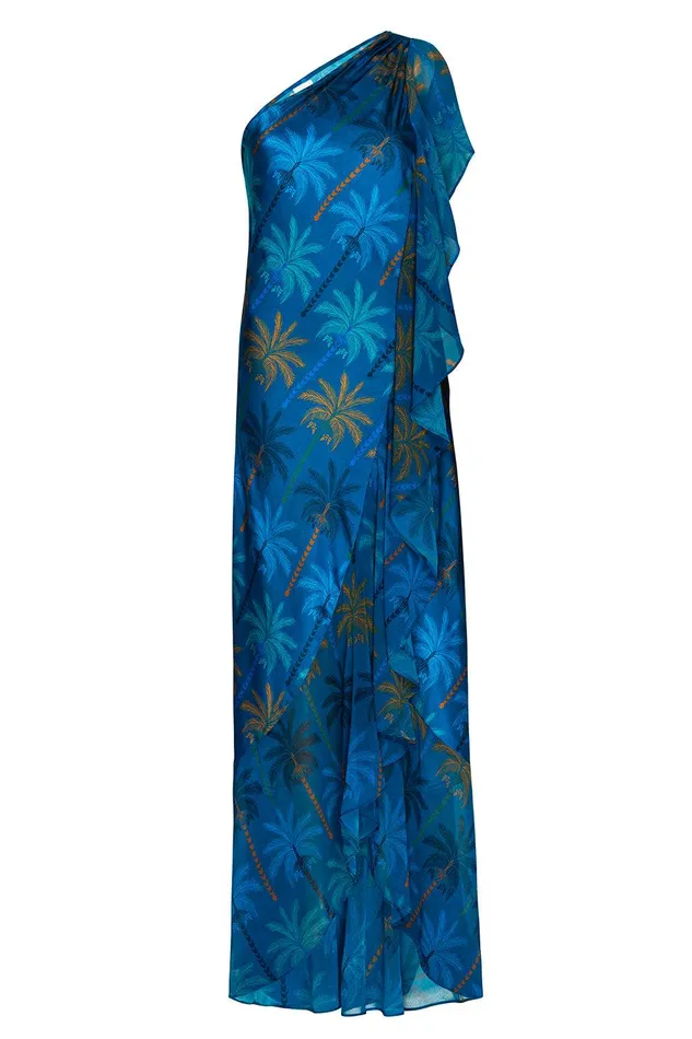 Women MISA Los Angeles Dresses ZEPHYR DRESS Cobalt Palms Mix